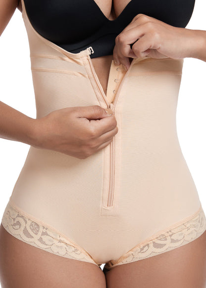 Women’s Thin Spandex Button-and-Zipper Shaping Bodysuit - 1079