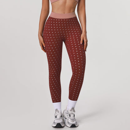 Nude Feel High Elastic Polka Dot Printed Yoga Leggings Outdoor Training Running Hip Raise Sports Ninth Pants