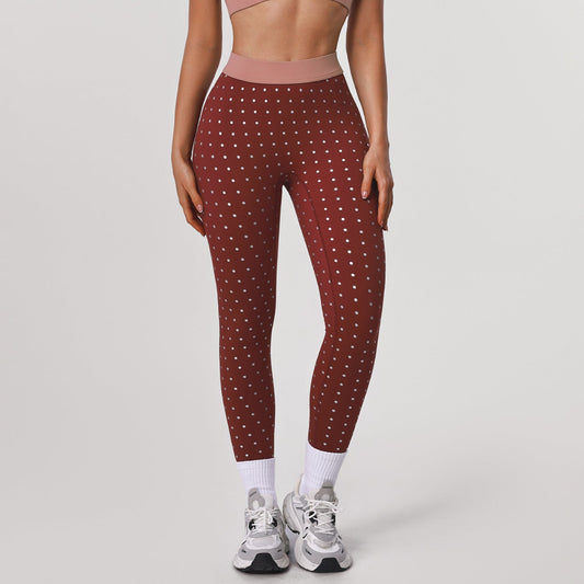 Nude Feel High Elastic Polka Dot Printed Yoga Leggings Outdoor Training Running Hip Raise Sports Ninth Pants