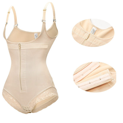 Women’s Thin Spandex Button-and-Zipper Shaping Bodysuit - 1079