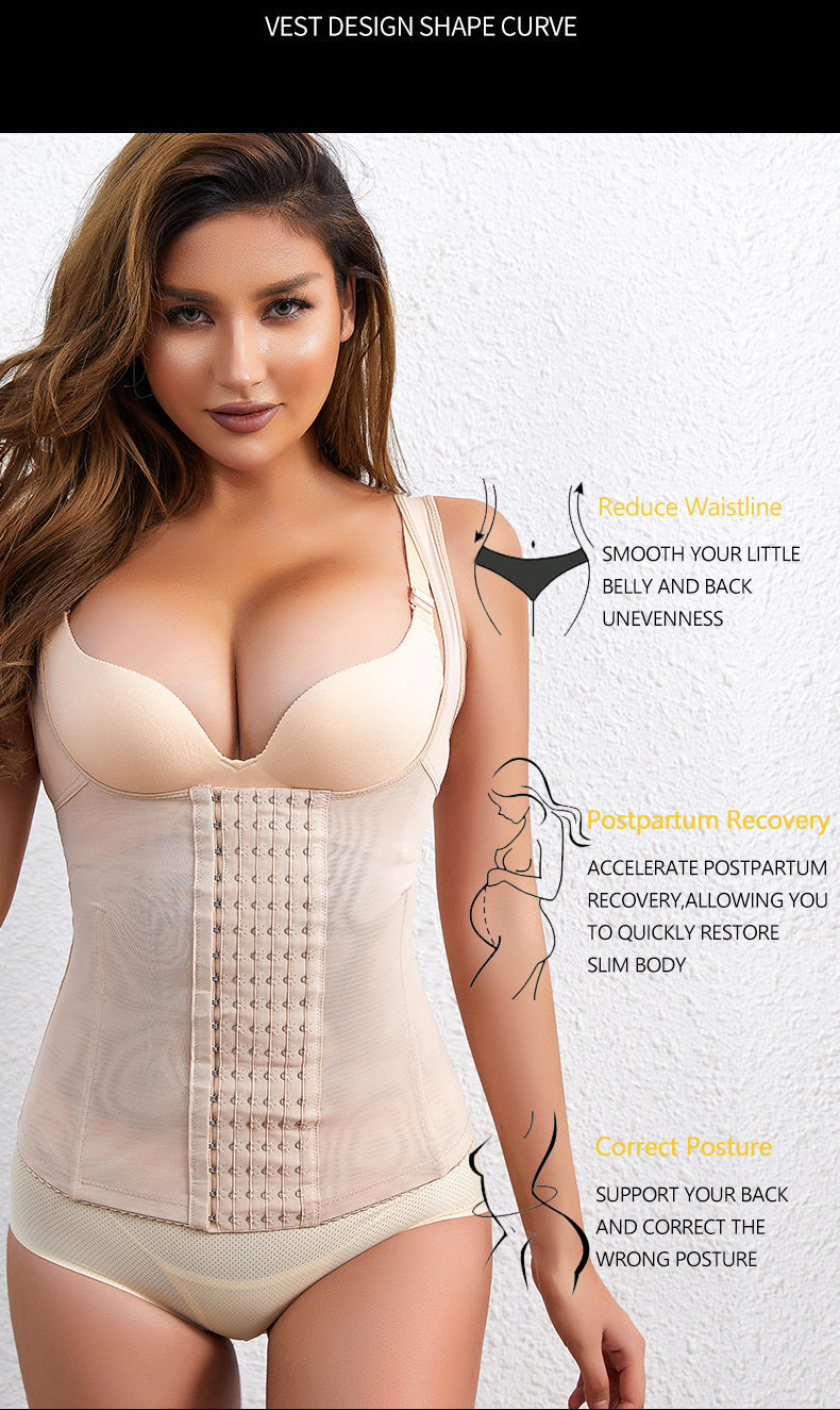 Buttoned Polyester Shaping Top - Black or Apricot, S-3XL