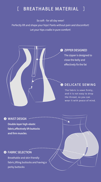 Thin Nylon Shapewear Pants - Zipper Closure, S-3XL