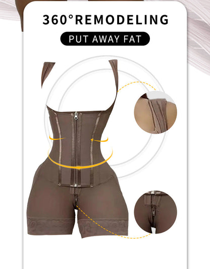 Women’s Waist-Shaping Bodysuit with Zipper and Steel Boning