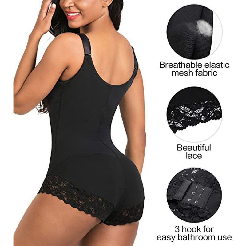 Women’s Thin Spandex Button-and-Zipper Shaping Bodysuit - 1079