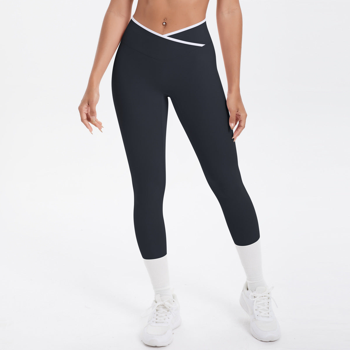 Nude Feel Skinny Yoga Pants Contrast Color Sexy Hip Lifting Cross High Waist Cropped Pants Women Sports Fitness Pants