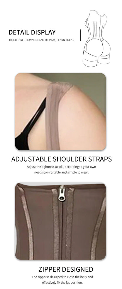 Women’s Waist-Shaping Bodysuit with Zipper and Steel Boning