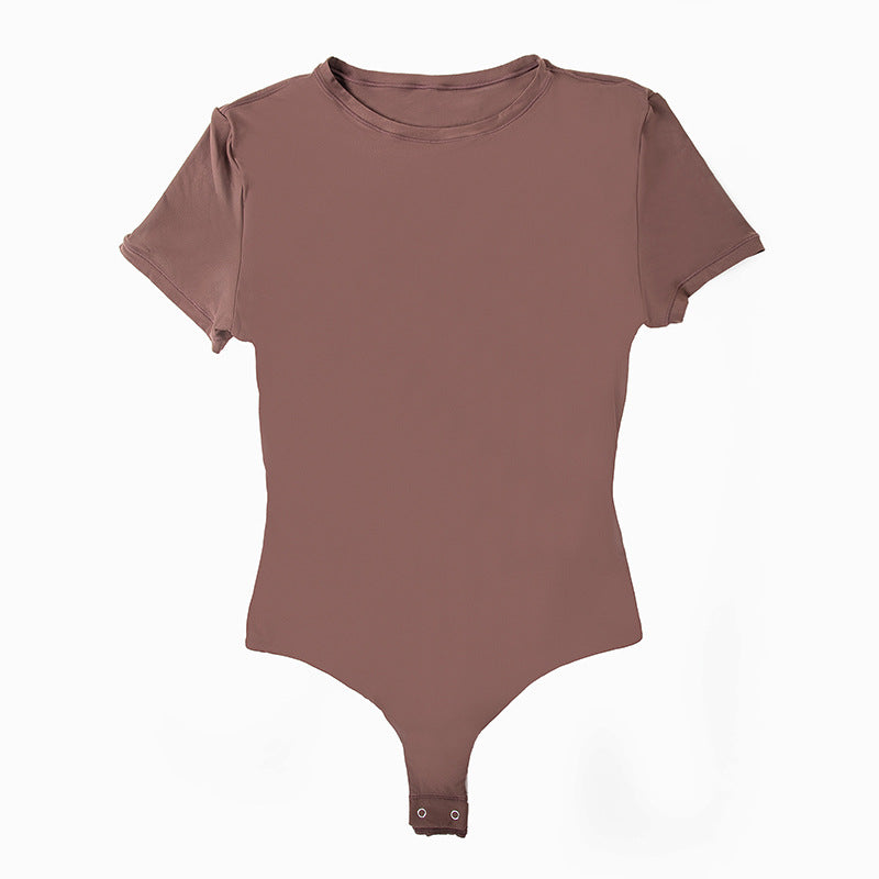 Sk Same Style Seamless One-Piece Shapewear Double-Layer Foggy High-Elastic Slim Round Neck Short-Sleeved T-Shirt Jumpsuit Ready for Women