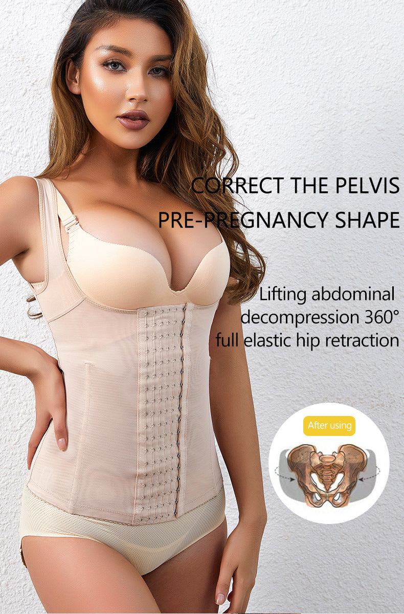 Buttoned Polyester Shaping Top - Black or Apricot, S-3XL