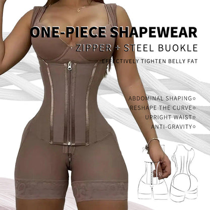 Women’s Waist-Shaping Bodysuit with Zipper and Steel Boning