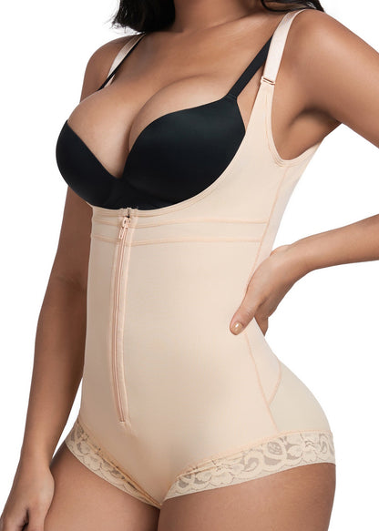 Women’s Thin Spandex Button-and-Zipper Shaping Bodysuit - 1079