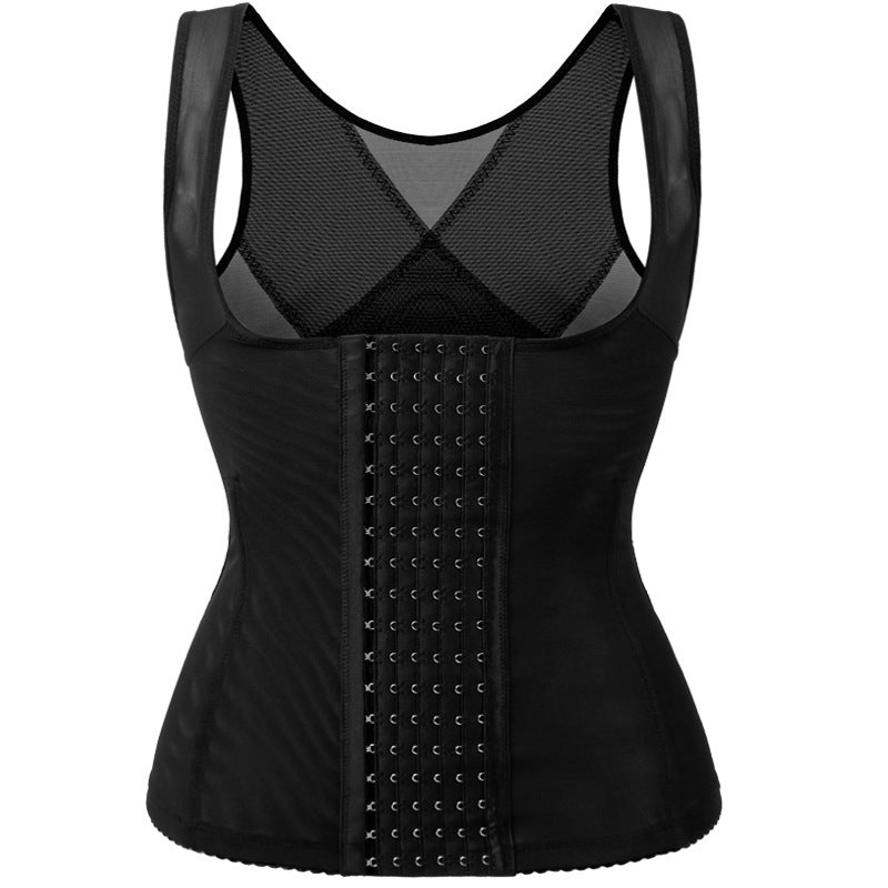 Buttoned Polyester Shaping Top - Black or Apricot, S-3XL