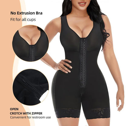 Nylon Shapewear Bodysuit - Buttoned, Non-Seamless, S-XXXXL