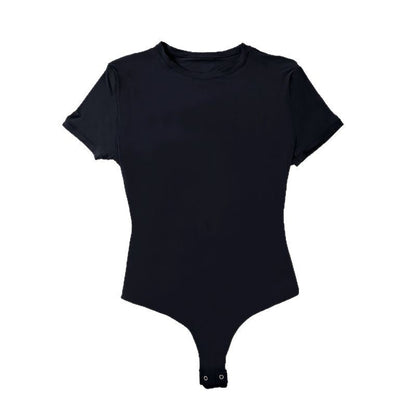 Sk Same Style Seamless One-Piece Shapewear Double-Layer Foggy High-Elastic Slim Round Neck Short-Sleeved T-Shirt Jumpsuit Ready for Women