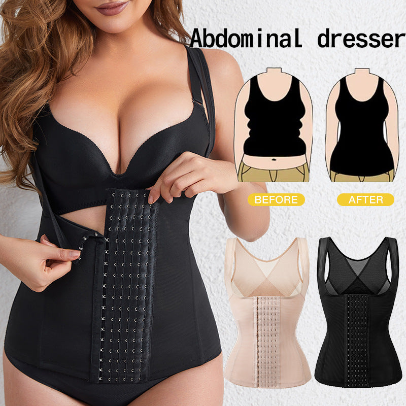 Buttoned Polyester Shaping Top - Black or Apricot, S-3XL