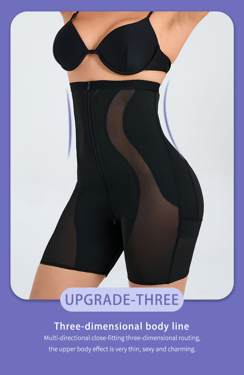 Thin Nylon Shapewear Pants - Zipper Closure, S-3XL