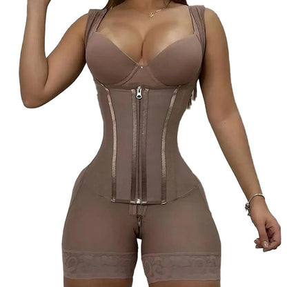 Women’s Waist-Shaping Bodysuit with Zipper and Steel Boning