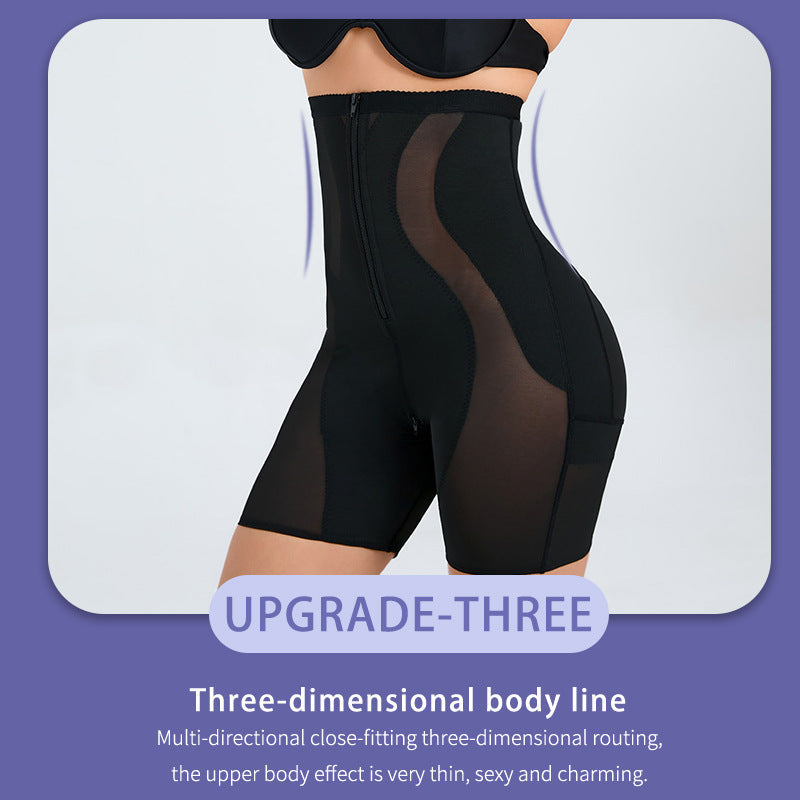 Thin Nylon Shapewear Pants - Zipper Closure, S-3XL