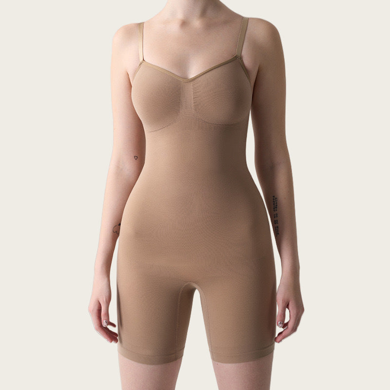 Seamless Nylon Shapewear Bodysuit - Buttoned, Black, Nude, Coffee or Dark Khaki, S-XL