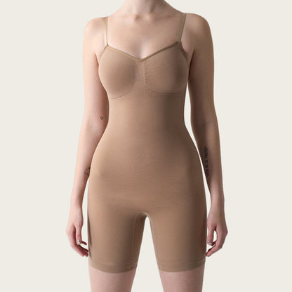 Seamless Nylon Shapewear Bodysuit - Buttoned, Black, Nude, Coffee or Dark Khaki, S-XL