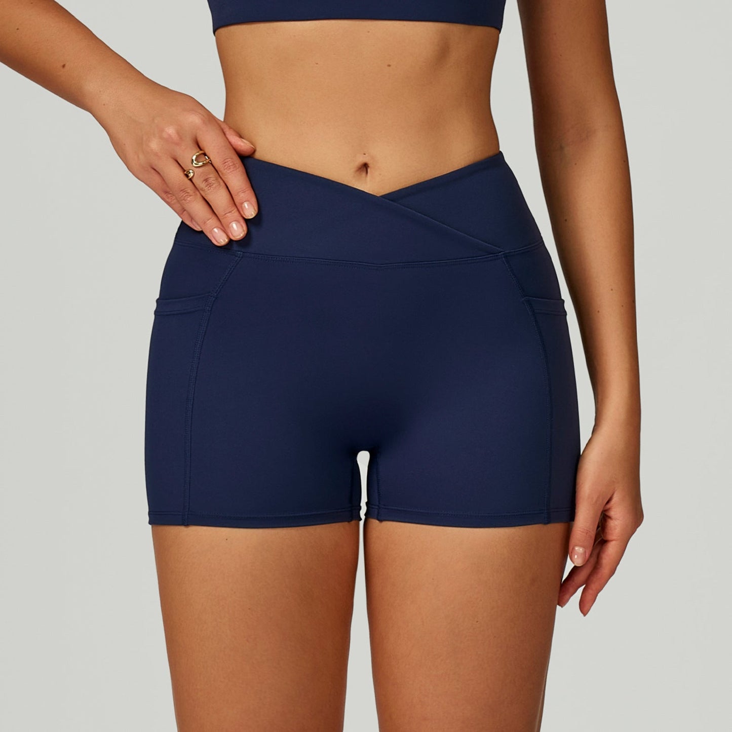 Sollinarry Nude Feel High Waist Yoga Shorts Cross Waist Skinny Yoga Pants Outdoor Running Cycling Sports