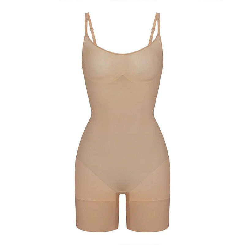 Seamless Nylon Shapewear Bodysuit - Buttoned, Black, Nude, Coffee or Dark Khaki, S-XL