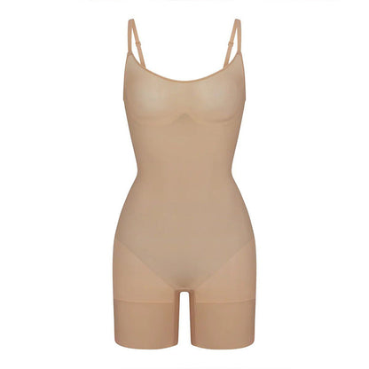 Seamless Nylon Shapewear Bodysuit - Buttoned, Black, Nude, Coffee or Dark Khaki, S-XL