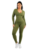 Women Deep V-neck High Stretchy Seamless Tummy Control Jumpsuit 