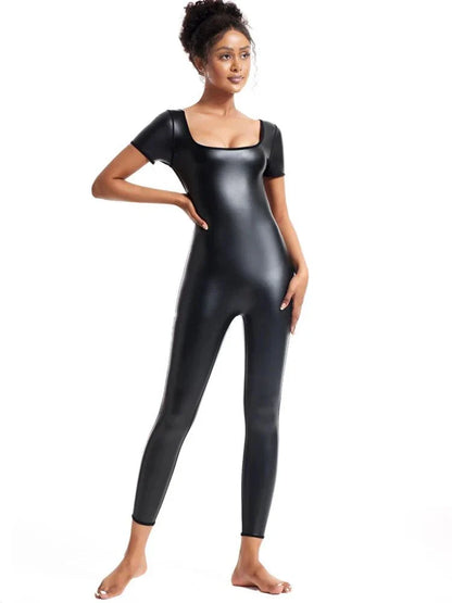 Women's Faux Leather Bodysuit Shapewear
