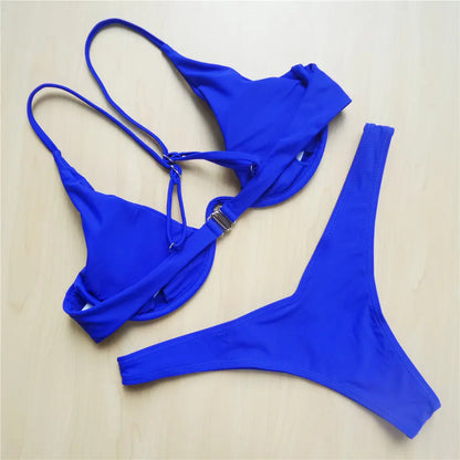 S - XL V-bar Underwired Bikini Female Swimsuit Women Swimwear Two-piece V shape Wire Bikini set Bather Bathing Suit Swim V439