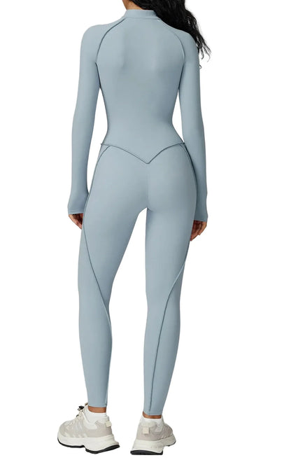 FlexSculpt Zip-Up Yoga Bodysuit – Long Sleeve Compression Jumpsuit
