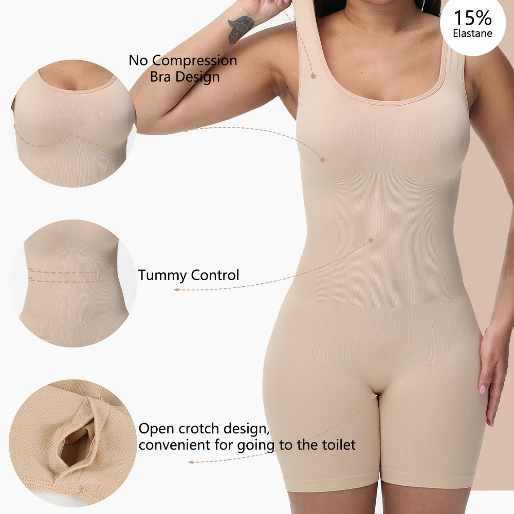 Women's Slim Corset Bodysuit – Firm Control Shapewear Jumpsuit Strap