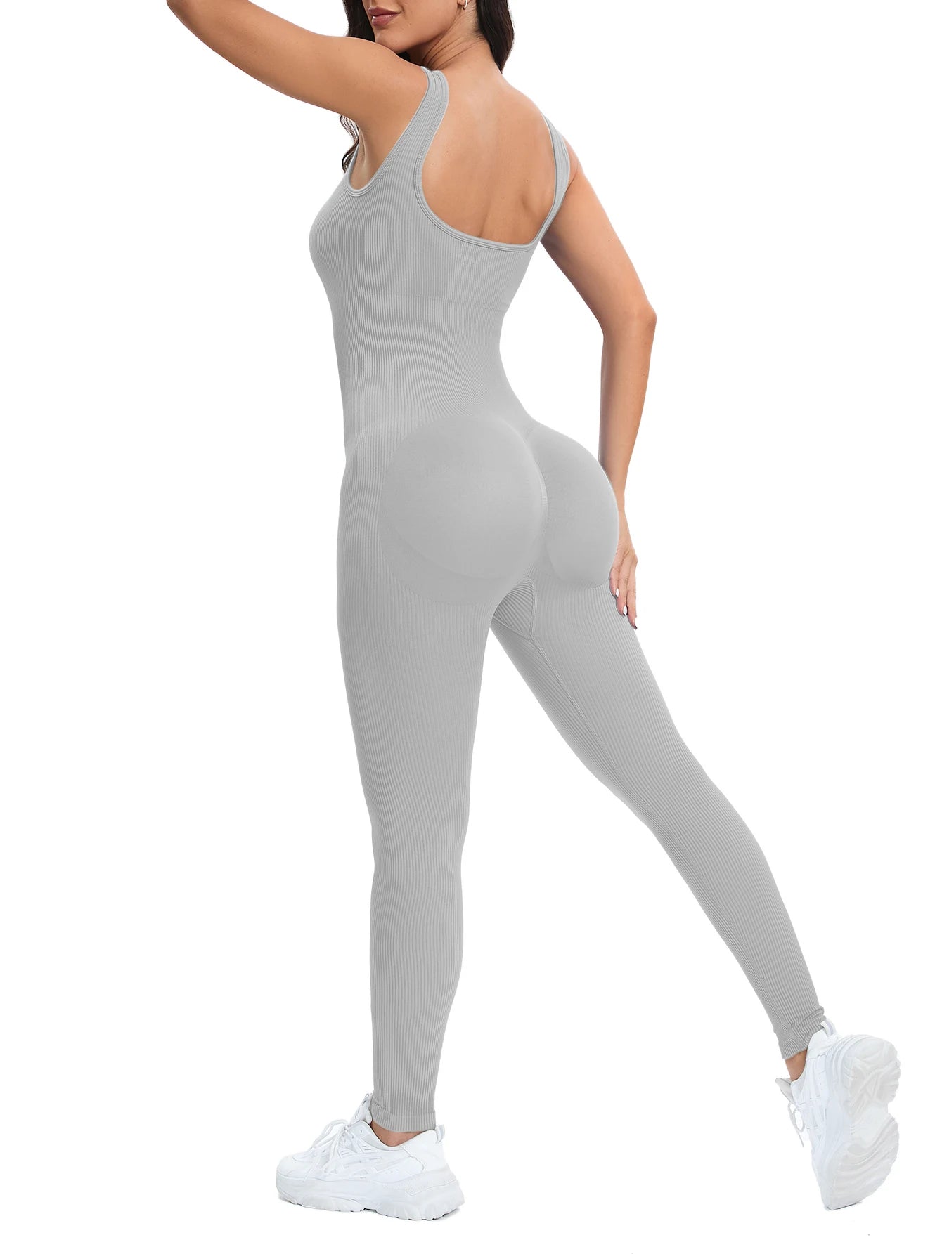 Ribbed Shapewear Jumpsuit with Built-In Bra – Sleeveless Bodycon Romper