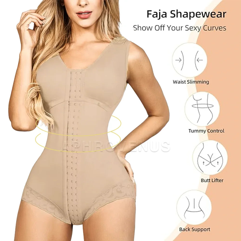 Fajas Body Shaper for Women – Tummy Control Shapewear with Hook & Eye Closure and Breast Support