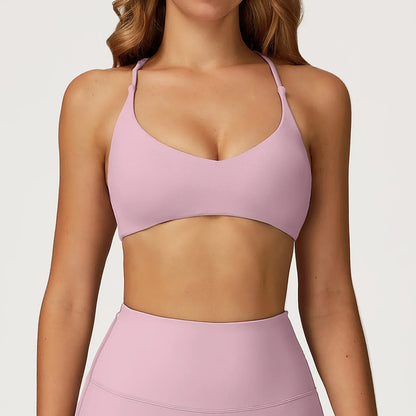 Summer U-Shaped Multi-Strap Cross Back Women Pilates Fitness Sports Bra Top Gym Yoga Athletic Tight Workout Jog With Chest Pad