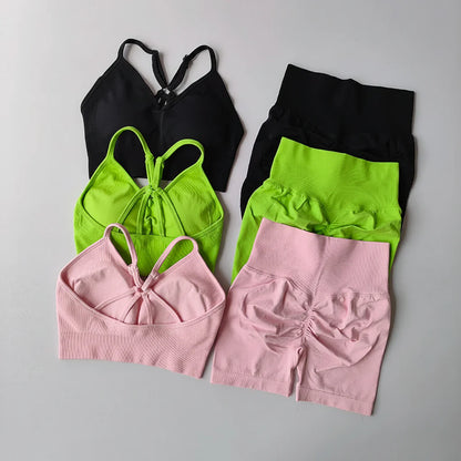 Women’s V-Back Sports Bra Set with High-Waist Shorts
