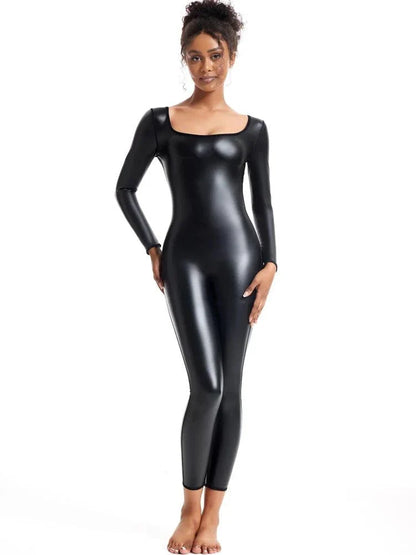 Women's Faux Leather Bodysuit Shapewear
