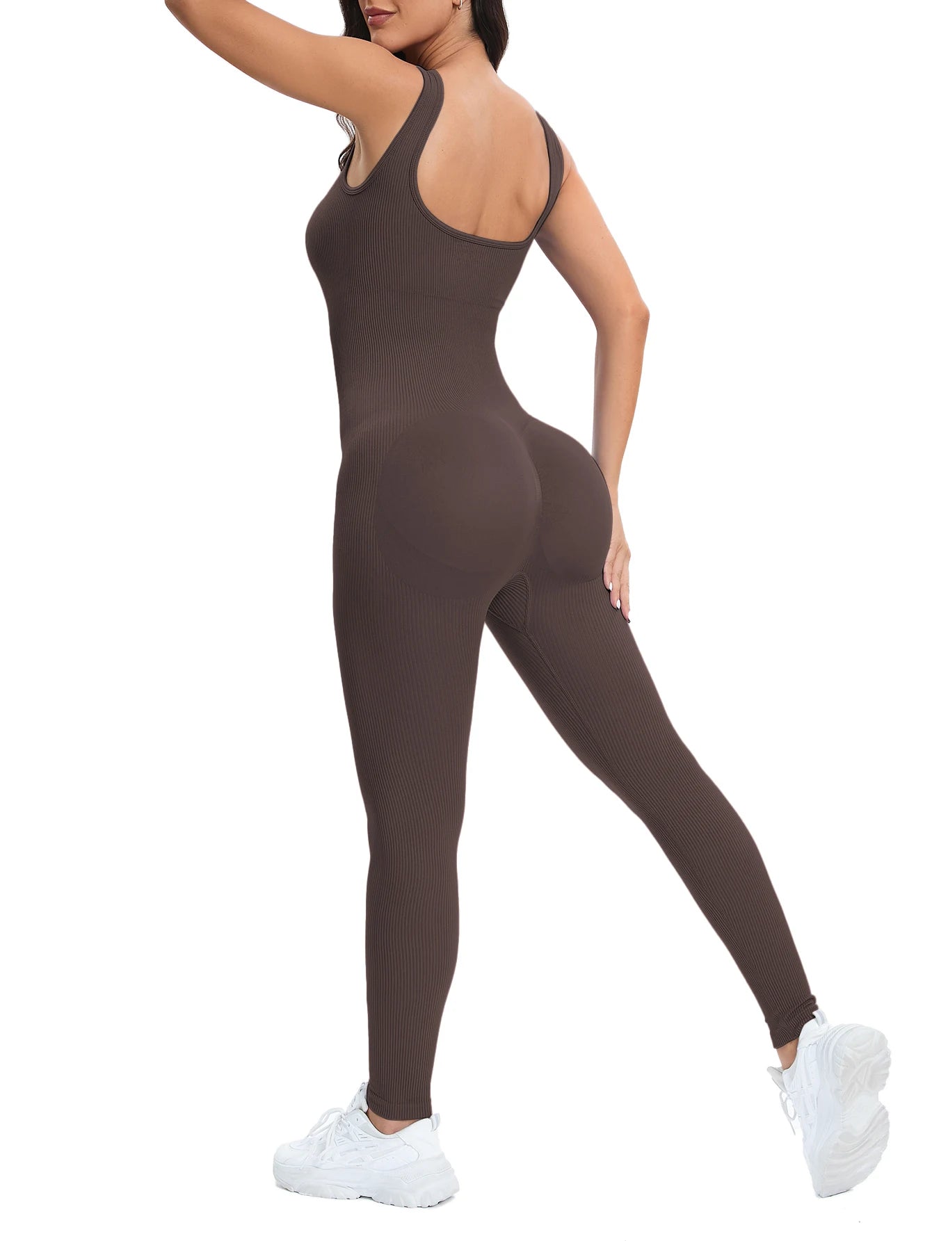 Ribbed Shapewear Jumpsuit with Built-In Bra – Sleeveless Bodycon Romper