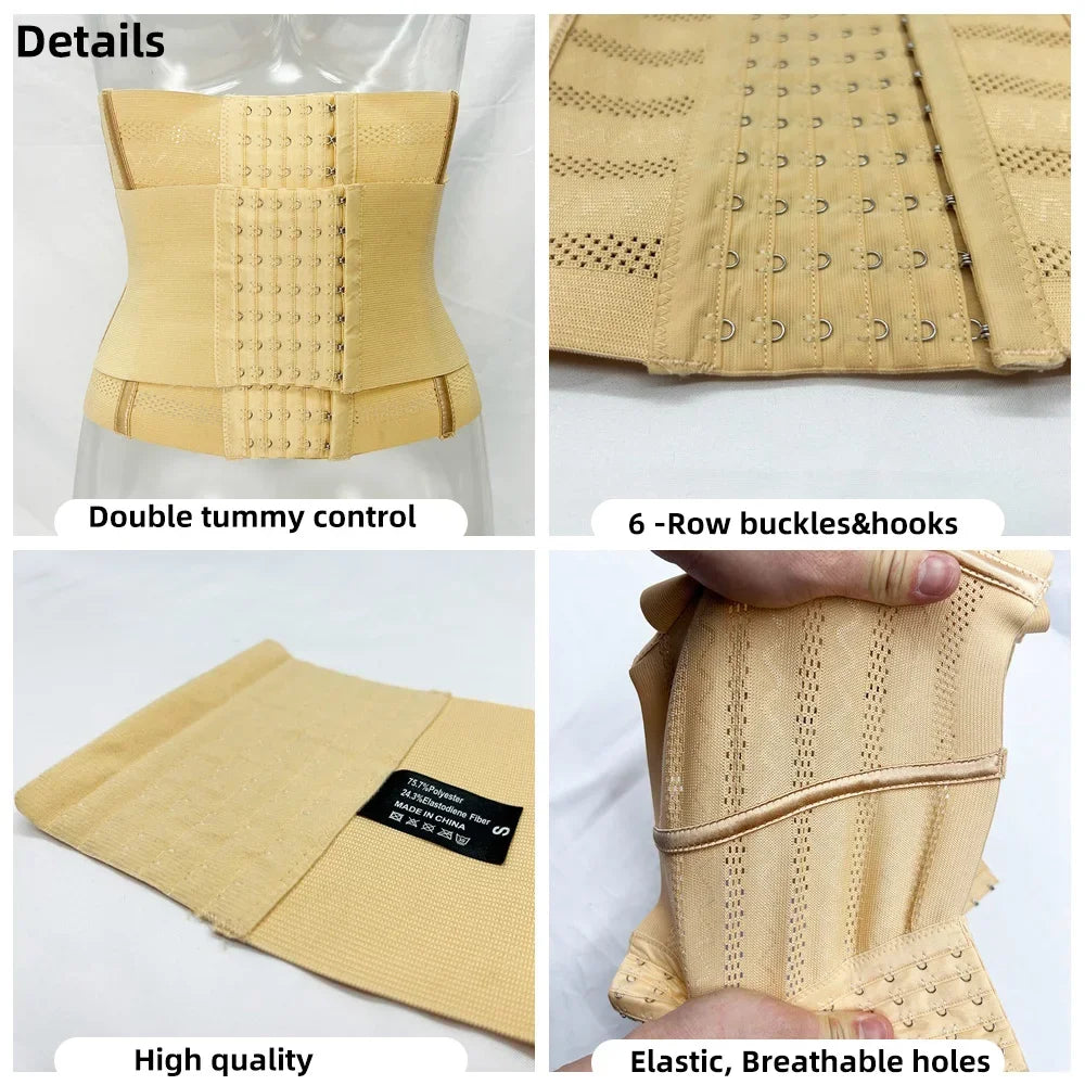Women's Waist Trainer Corset Belt – Double Tummy Control Body Shaper with Steel Bones