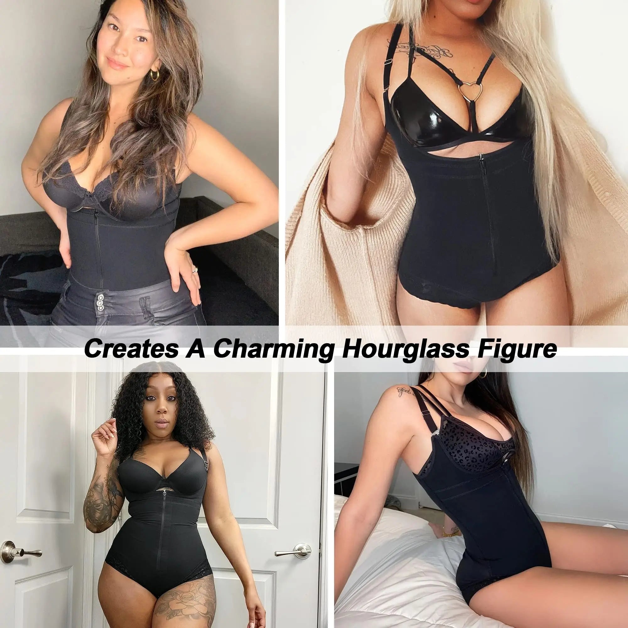 Women's Tummy Control Fajas – Open Bust Zipper Bodysuit Shapewear