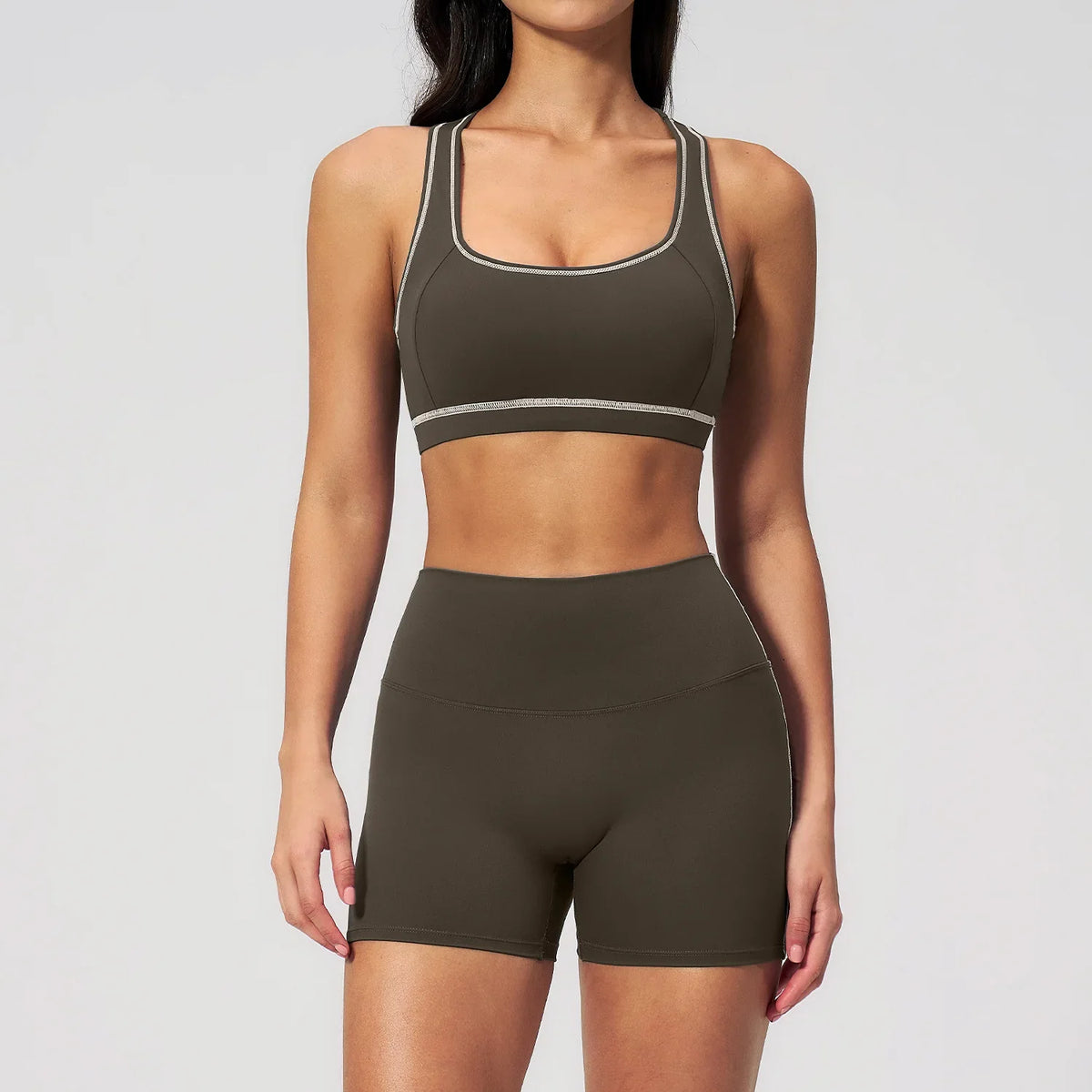 Summer New Color Contrast Yoga Set Women Tight I-shaped Back Sports Bra Versatile Fitness Suit High Waist Shorts Workout Clothes