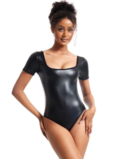 Women's Faux Leather Bodysuit Shapewear