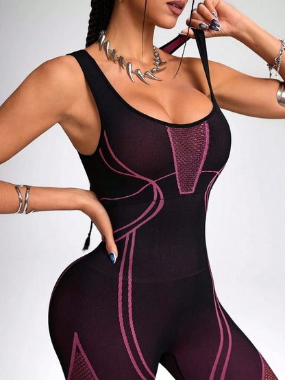 Chic Color-Block Women's Yoga Jumpsuit