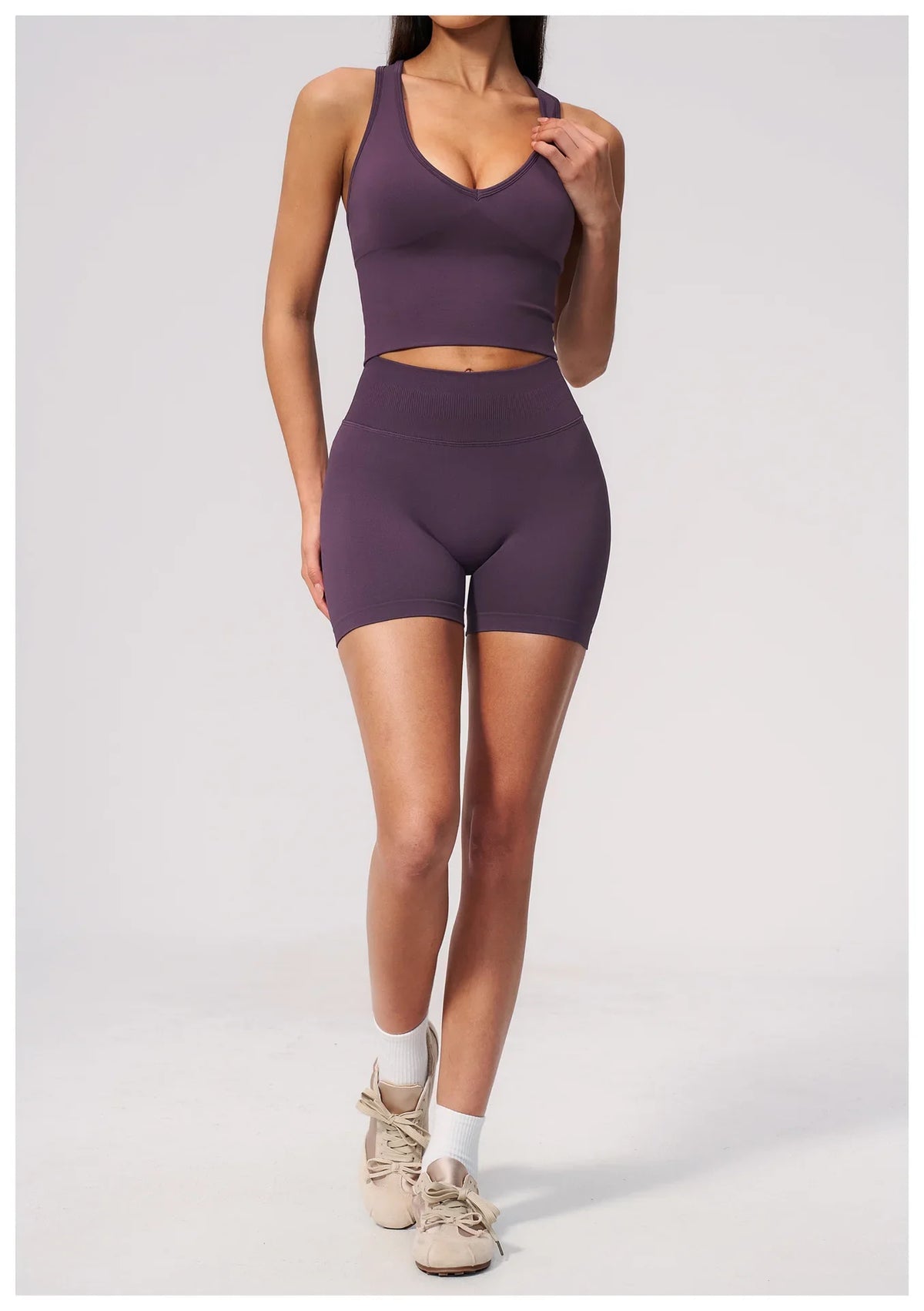 Seamless Gym Yoga Sets Women Breathable I-shaped Shock-absorbing Slim Sports Tank Top High Waist Shorts Training Fitness Suit