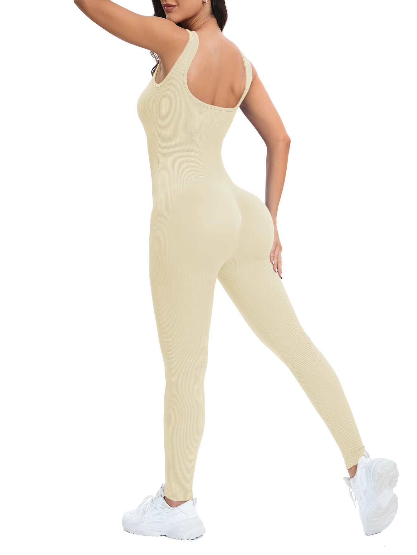 Ribbed Shapewear Jumpsuit with Built-In Bra – Sleeveless Bodycon Romper