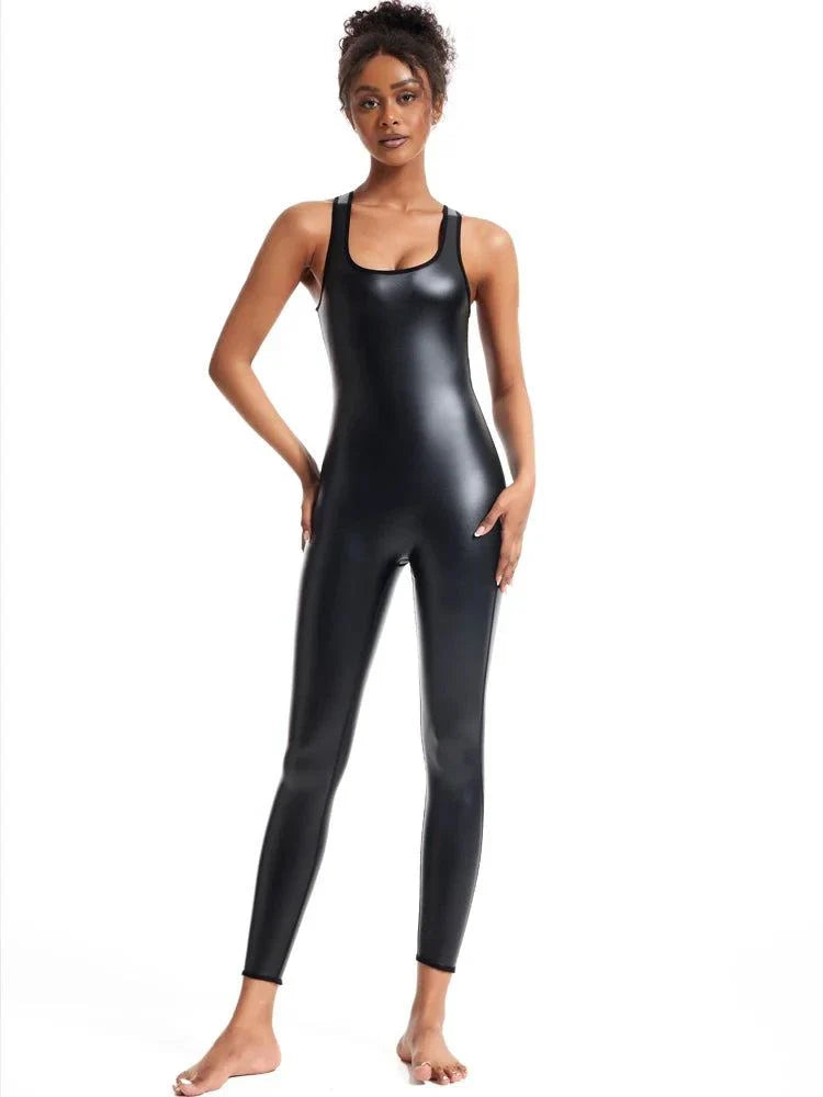 Women's Faux Leather Bodysuit Shapewear