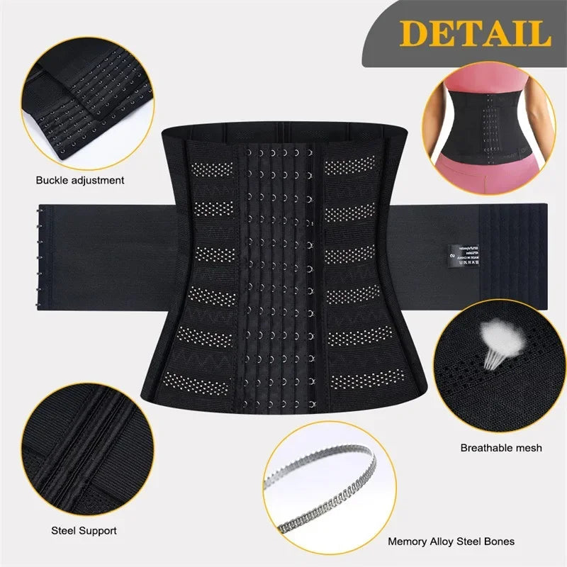 Women's Waist Trainer Corset Belt – Double Tummy Control Body Shaper with Steel Bones