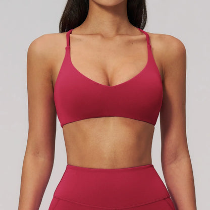Summer U-Shaped Multi-Strap Cross Back Women Pilates Fitness Sports Bra Top Gym Yoga Athletic Tight Workout Jog With Chest Pad