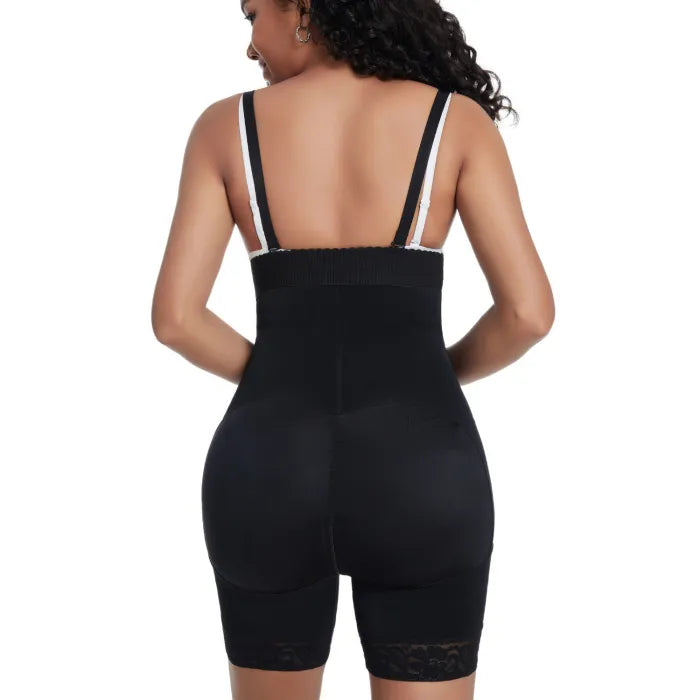 Custom Lace Trim Zip Front Shapewear Bodysuit – Butt Lifter with Triple Mesh Waist Control Fajas