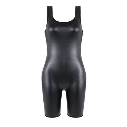 Women's Faux Leather Bodysuit Shapewear