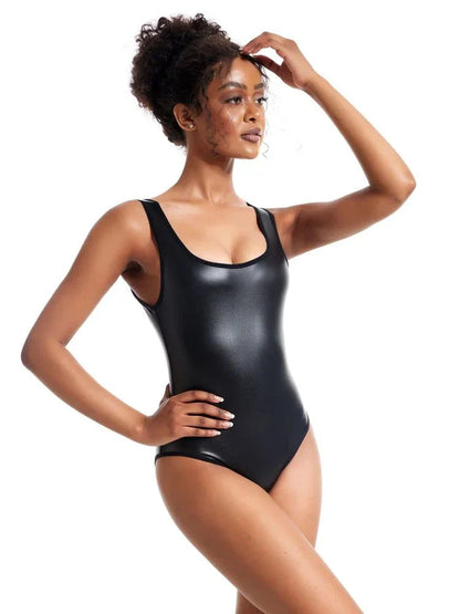 Women's Faux Leather Bodysuit Shapewear